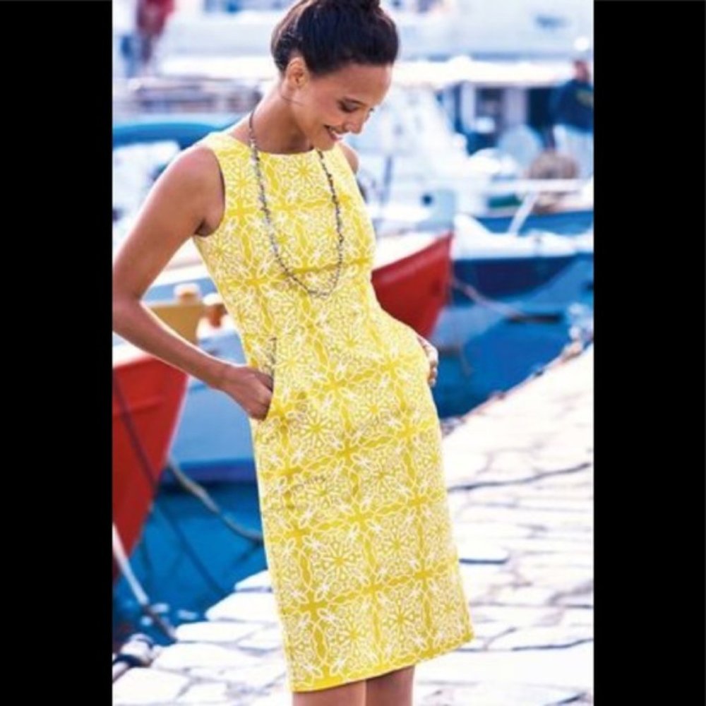 Boden Talia Dress Textured Yellow Damask Size 8